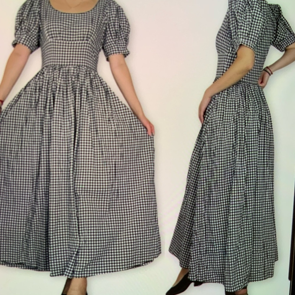Doen Kennedy Dress Ink Gingham Black White Check Small